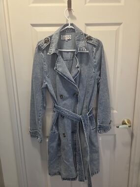 Light Wash Denim Trench Coat - Blue